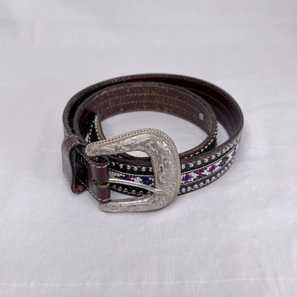 Vintage Aztec design handmade leather belt, men’s size 32-33 waist - Picture 2 of 6